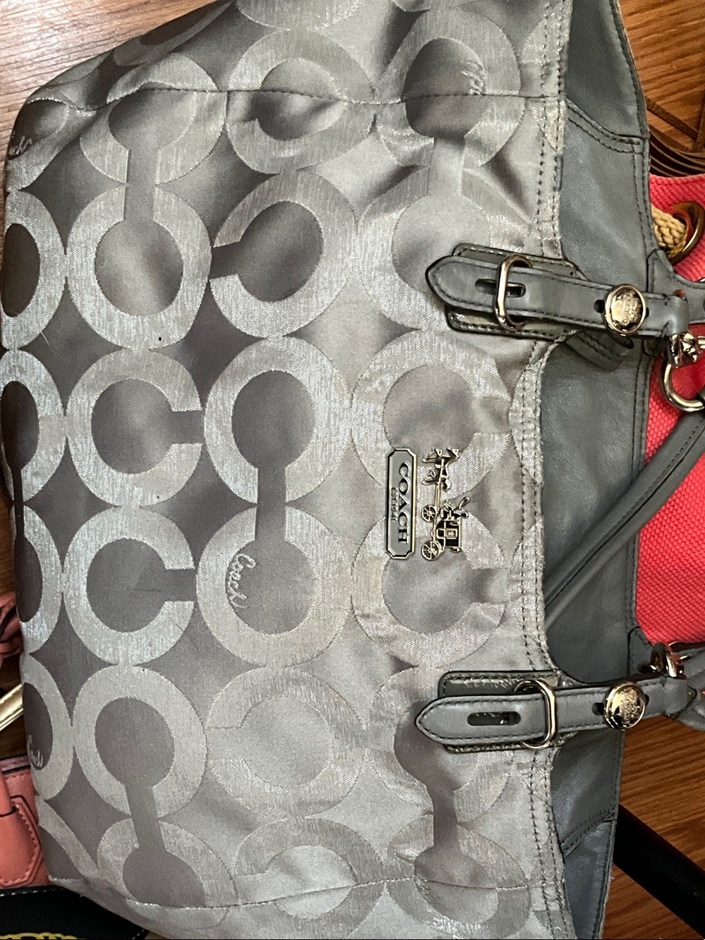 Coach Gray Signature C Tote with Leather Trim